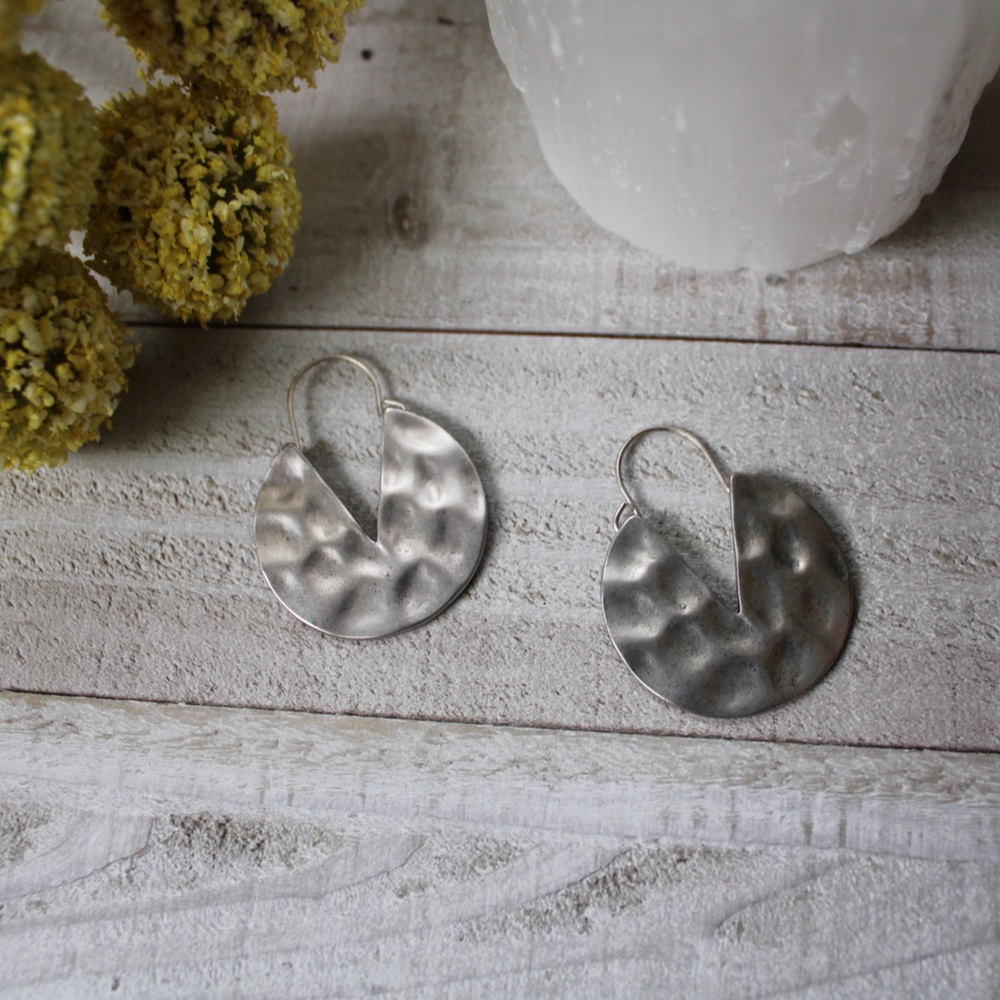 Hammered Round Silver Gold Hoop Earrings